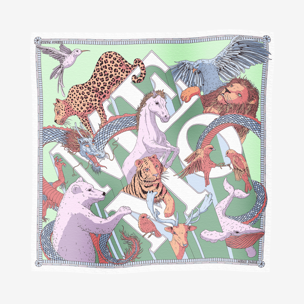 Jungle Creatures Printed Wool Silk Scarf